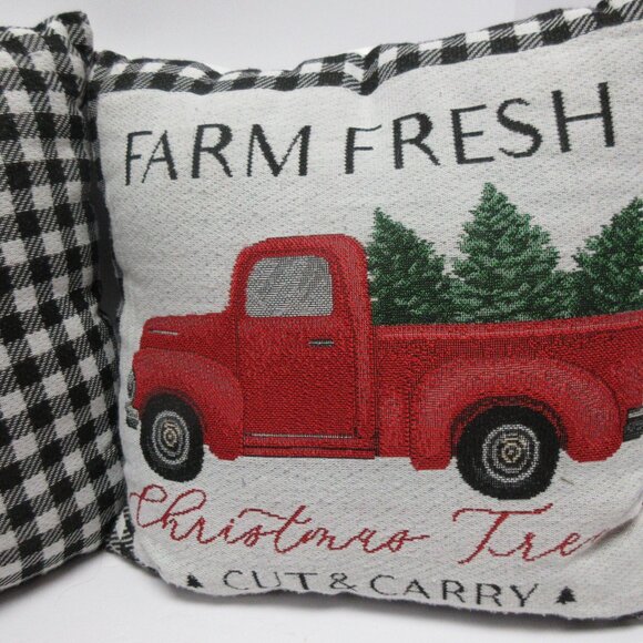 Christmas Pillows Farm Fresh Christmas Trees Cut&Carry Red Truck set of 2 - Picture 4 of 5